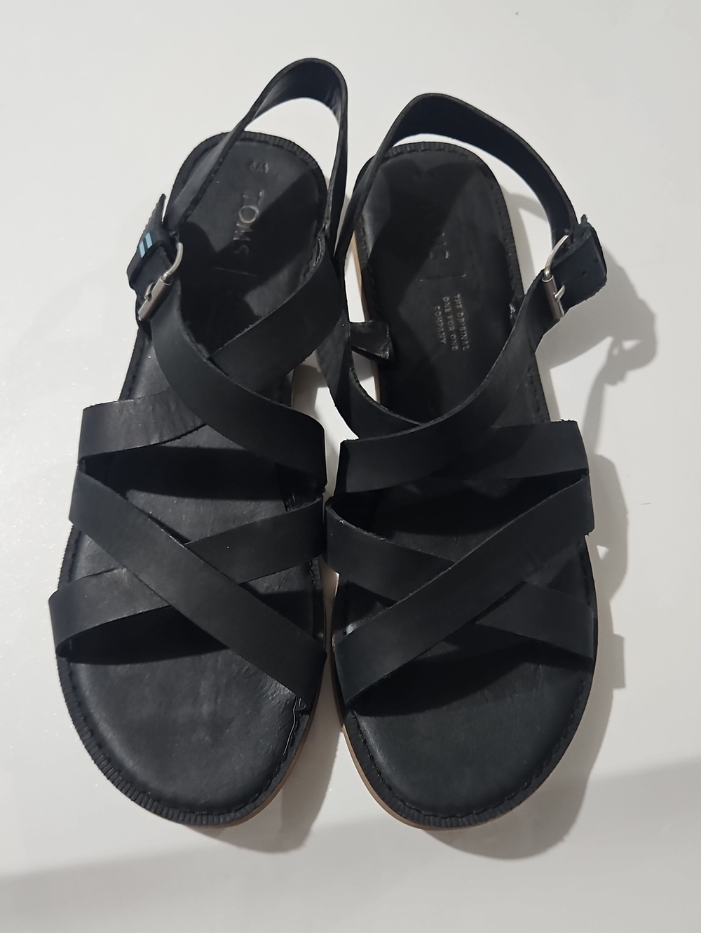 Toms Black Leather Strappy Slingback Sandals - Women
